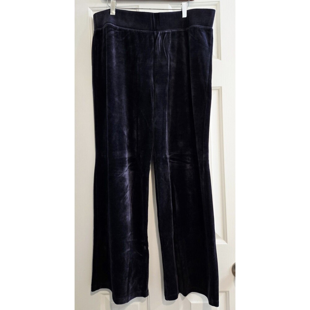 Talbots XL Blue Velvet Velour Pants Wide Leg Elastic Waist Plush Cozy Chic Soft
